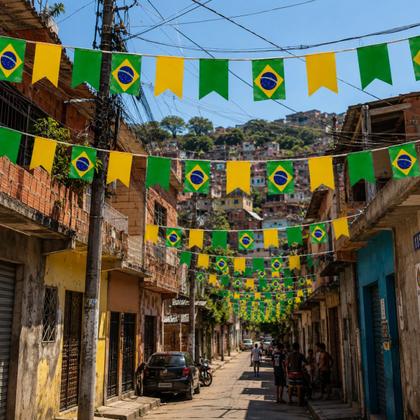 Imagem de Kit 90 Bandeirinhas Varal do Brasil 50 Metros De Plástico