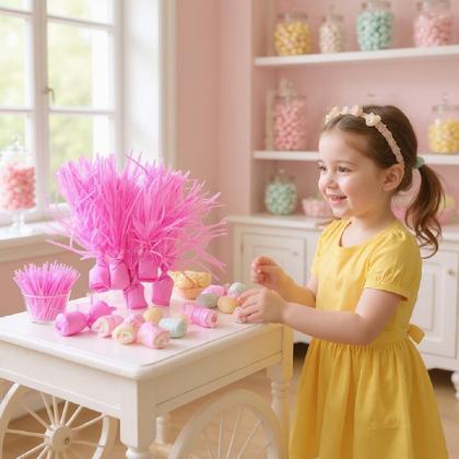 Imagem de Kit 90 Papel de Bala Seda Rosa Pink com 2 Franjas p/ Balas