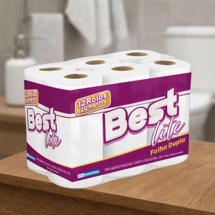Imagem de Kit 96 Rolos Papel Higiênico Best Folha Dupla 20m  8 Pacotes com 12 Rolos
