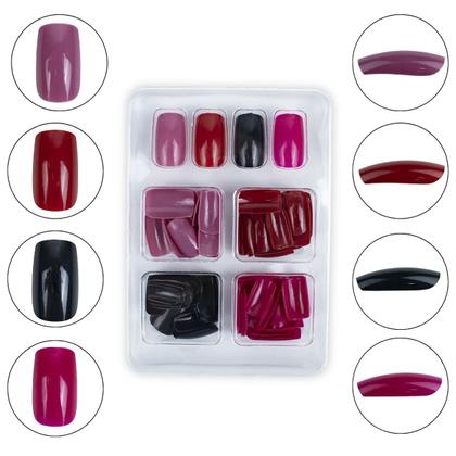 Imagem de Kit 96 Unhas Postiças Quadrada Colorida Vermelho Preto Rosa Unhas Decoradas Nail Art Manicure Beleza Feminino