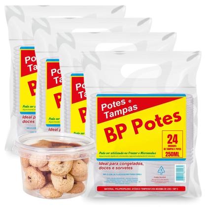 Imagem de Kit 96 Unidades Pote de Plástico Redondo 250ml Com Tampa Bolo no Pote Embalagem Descartável BP Potes