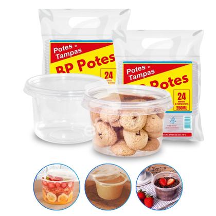 Imagem de Kit 96 Unidades Pote de Plástico Redondo 250ml Com Tampa Bolo no Pote Embalagem Descartável BP Potes