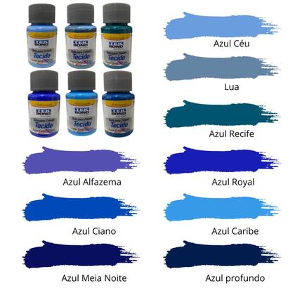 Imagem de Kit 9x Tintas Para Tecido Tekbond 37ML Tons de Azul