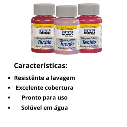 Imagem de Kit 9x Tintas Para Tecido Tekbond 37ML Tons de Azul