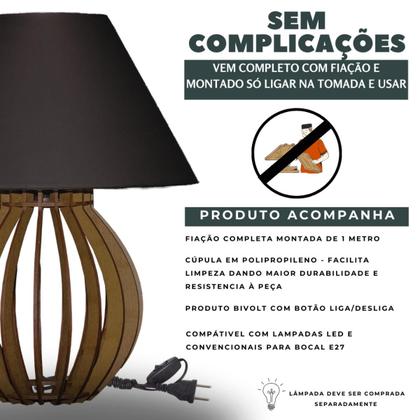 Imagem de Kit Abajur Luminária De Mdf Para Mesa/Quarto Luminária Mesa