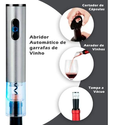 Imagem de Kit Abridor De Garrafa De Vinho Automático Elétrico Com 4 Peças WG08 Azul