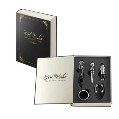 Imagem de Kit Abridor De Vinho Livro com 5 peças Saca Rolha Tampa Dosador