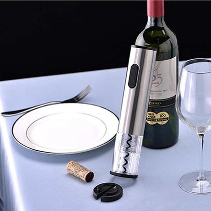 Imagem de Kit Abridor Vinhos Elétrico Aço Inox Saca Rolha Automático