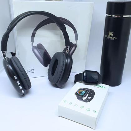 Imagem de Kit Academia Completo Garrafa Térmica 500ml, Fone Bluetooth e Relógio Smart Digital para Homens e Mulheres