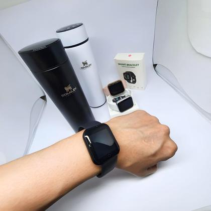 Imagem de Kit Academia Smartwatch Y68 Fone Bluetooth P9 Garrafa 500ml Fitness