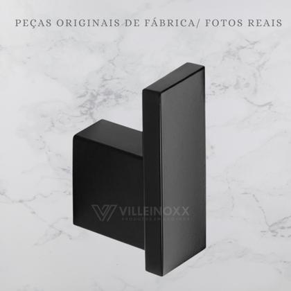 Imagem de Kit acessório banheiro inox preto 3 cabides gancho vii03