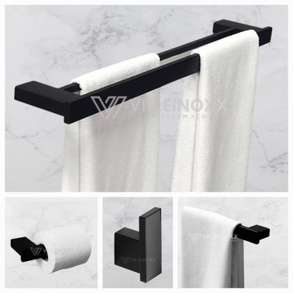 Imagem de Kit acessório banheiro inox preto duplo ville 4 peças vii10
