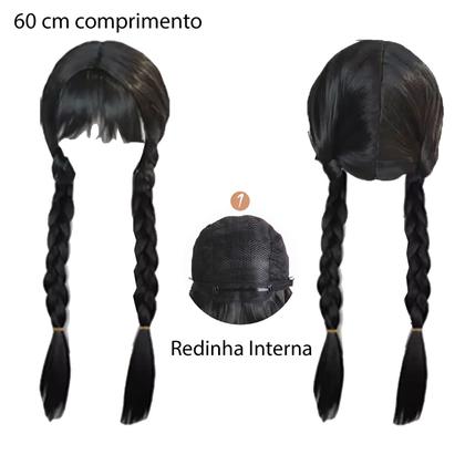 Imagem de Kit Acessório Fantasia Wandinha Halloween: Peruca Trança + Tiara Mãozinha + Meia 7/8 = 3 Produtos Temáticos