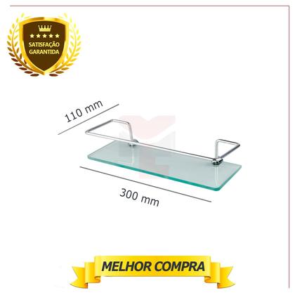 Imagem de Kit Acessório Para Banheiro Aço Inox 6 Peças Com Porta Shampoo Vidro Retangular Cód. 4610