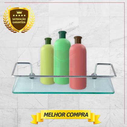 Imagem de Kit Acessório Para Banheiro Aço Inox 6 Peças Com Porta Shampoo Vidro Retangular Cód. 4610