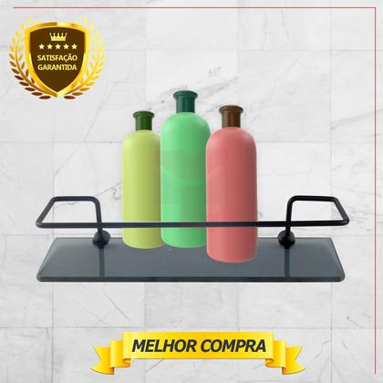 Imagem de Kit Acessório Para Banheiro Aço Inox 6 Peças Com Porta Shampoo Vidro Retangular PRETO FOSCO Cód. 1810