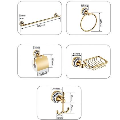 Imagem de Kit Acessórios Banheiro 5 Peças Dourado Com Porcelana Luxo