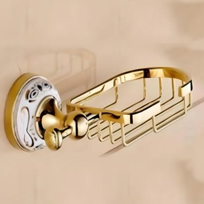 Imagem de Kit Acessórios Banheiro 5 Peças Dourado Com Porcelana Luxo