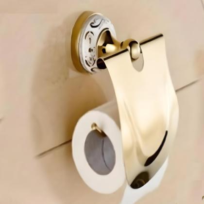 Imagem de Kit Acessórios Banheiro 5 Peças Dourado Com Porcelana Luxo