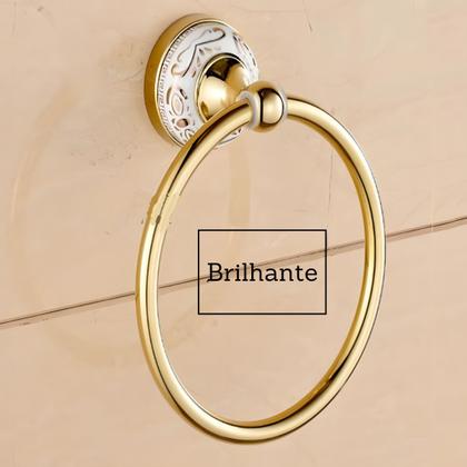 Imagem de Kit Acessórios Banheiro 5 Peças Dourado Com Porcelana Luxo