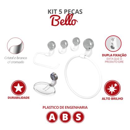 Imagem de Kit Acessórios Banheiro Bello 5 Peças Cristal Branco Cromado Durín