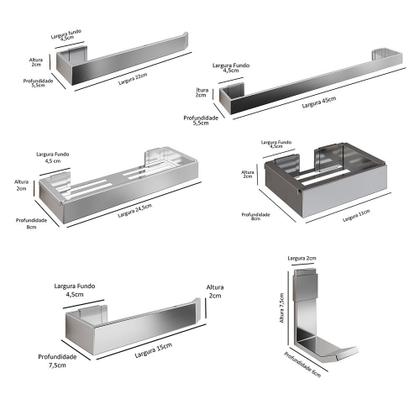 Imagem de Kit Acessórios Banheiro Completo 6 Peças Inox Lavabo Premium - Cromado - Lojas RPM