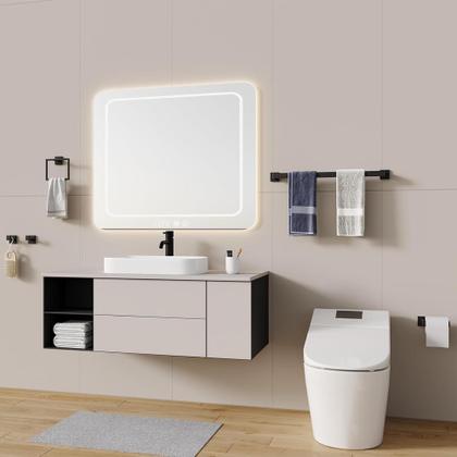 Imagem de Kit Acessórios Banheiro Inox 304 5 Peças Alto Luxo Premium Toalheiro Porta Papel Ganchos Instalação Completa