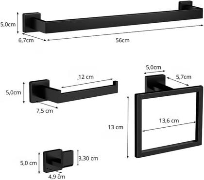 Imagem de Kit Acessórios Banheiro Inox 304 5 Peças Alto Luxo Premium Toalheiro Porta Papel Ganchos Instalação Completa