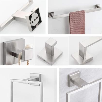 Imagem de Kit Acessórios Banheiro Inox 304 5 Peças Alto Luxo Premium Toalheiro Porta Papel Ganchos Instalação Completa