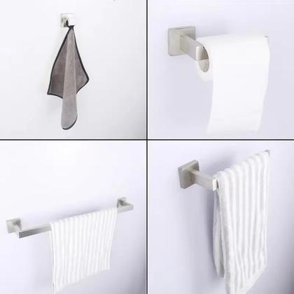 Imagem de Kit Acessórios Banheiro Inox 304 5 Peças Alto Luxo Premium Toalheiro Porta Papel Ganchos Instalação Completa