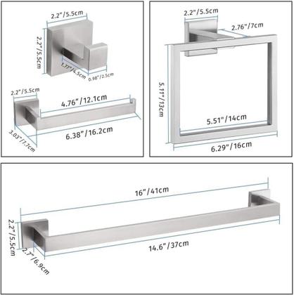 Imagem de Kit Acessórios Banheiro Inox 304 5 Peças Alto Luxo Premium Toalheiro Porta Papel Ganchos Instalação Completa