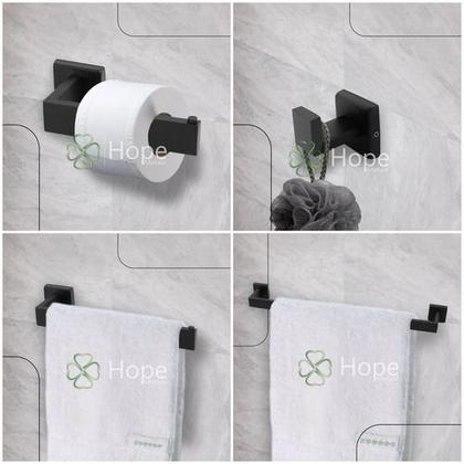 Imagem de Kit Acessórios Banheiro Inox 304 Lavabo Conjunto Preto Fosco