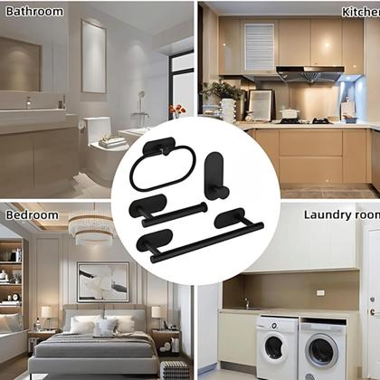 Imagem de Kit Acessórios Banheiro Inox Autoadesivo Com 5 Peças