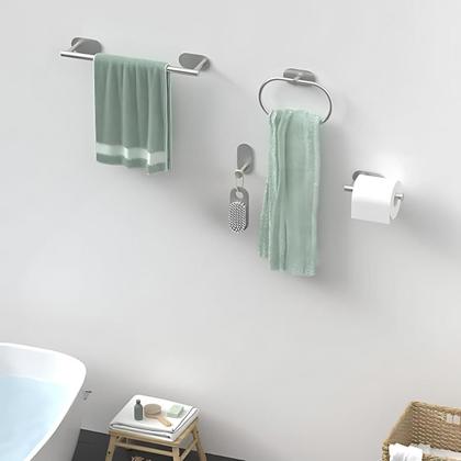 Imagem de Kit Acessórios Banheiro Inox Autoadesivo Com 5 Peças