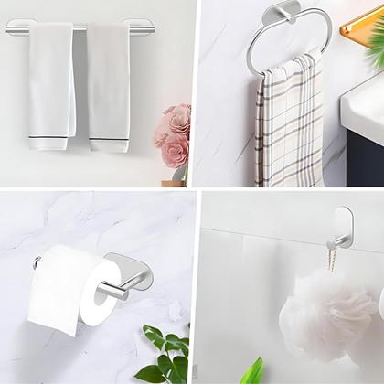 Imagem de Kit Acessórios Banheiro Inox Autoadesivo Com 5 Peças