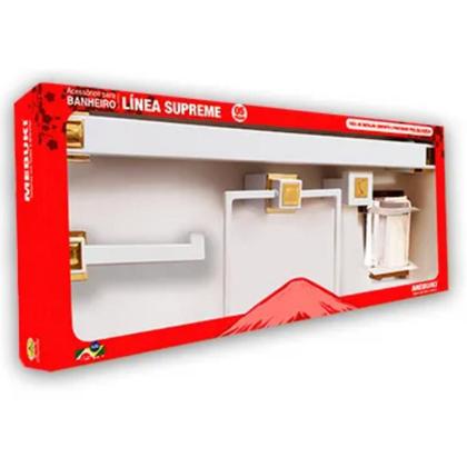 Imagem de Kit Acessórios Banheiro Suporte Papeleira Saboneteira Cabide Toalheiro Branco Supreme 5 Peças Mebuki