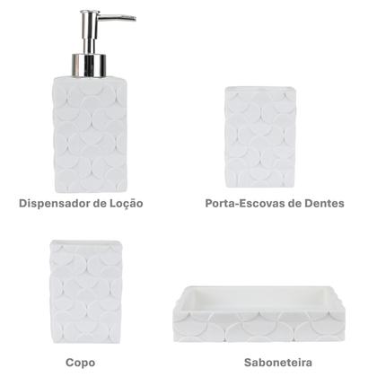 Imagem de Kit Acessórios de Banheiro 4 Peças em Resina - Dispensador Sabonete Líquido, Porta-Escovas, Saboneteira e Copo Multifuncional Moderno e Durável