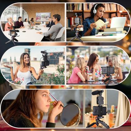 Imagem de Kit Acessórios Filmagem Suporte Celular Câmera Tripé Luz Iluminação Blogueiro Foto E Vídeo Selfie Smartphone + Bluetooth