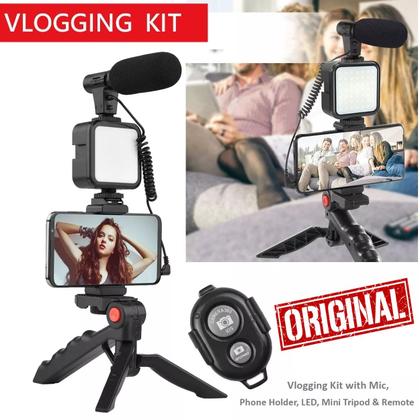 Imagem de Kit Acessórios Filmagem Suporte Celular Câmera Tripé Luz Iluminação Blogueiro Foto E Vídeo Selfie Smartphone + Bluetooth