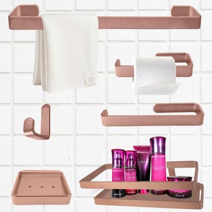 Imagem de Kit Acessórios Lavabo/ Banheiro 6 Peças C/ Ps Perna- Várias Cores