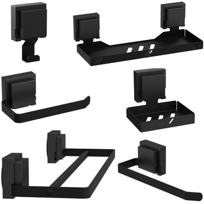 Imagem de Kit Acessórios Para Banheiro 6Pçs Duplo Ventosa Preto SF.Max