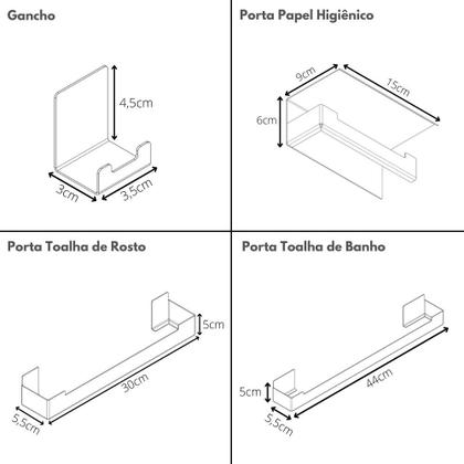 Imagem de Kit Acessórios Para Banheiro Com Adesivo 7 Peças Preto ELG