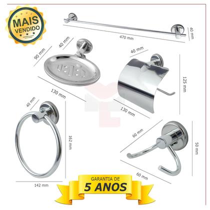 Imagem de Kit Acessórios Para Banheiro de Metal Aço Inox 5 Peças Stander Cód. 4080