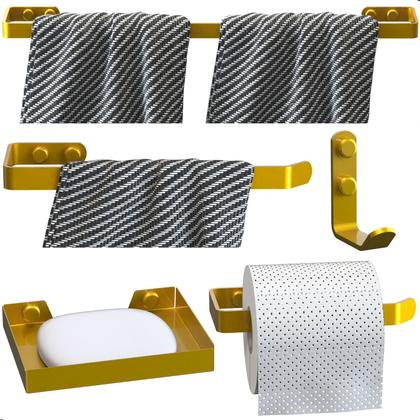 Imagem de Kit Acessórios Para Banheiro Dourado 5 Peças Plus