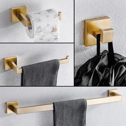 Imagem de Kit Acessórios Para Banheiro Dourado Luxo Inox Toalhas Papel