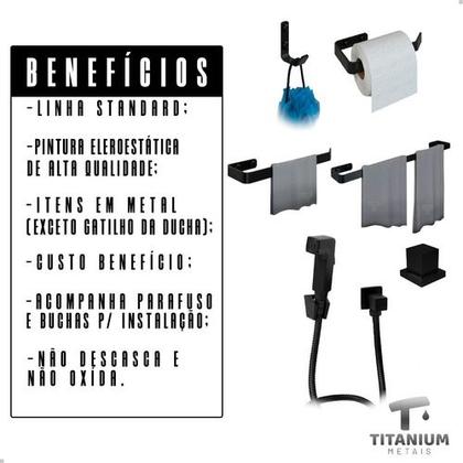 Imagem de Kit Acessórios Para Banheiro Preto Completo + Ducha Higiênica + Acabamento De Registro Em Metal Base Deca 25mm Fosco Com