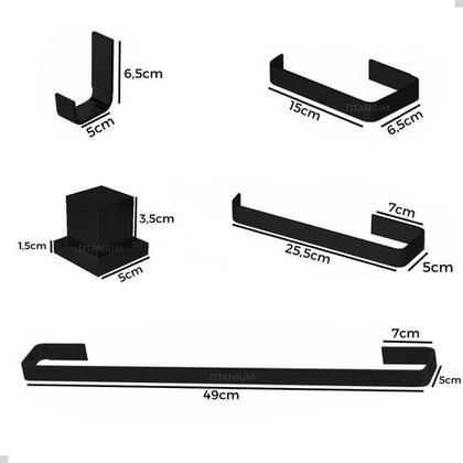 Imagem de Kit Acessórios Para Banheiro Preto Completo + Ducha Higiênica + Acabamento De Registro Em Metal Base Deca 25mm Fosco Com