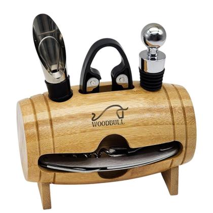 Imagem de Kit Acessórios para Vinho com 4 Peças Ideal para Presentear Amantes de Vinho Abridor Dosador Tampa Cortador e Suporte