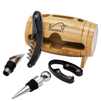 Imagem de Kit Acessórios para Vinho com 4 Peças Ideal para Presentear Amantes de Vinho Abridor Dosador Tampa Cortador e Suporte