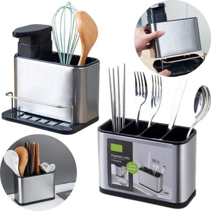 Imagem de Kit aço inox Dispenser Porta Detergente Esponja utensílios